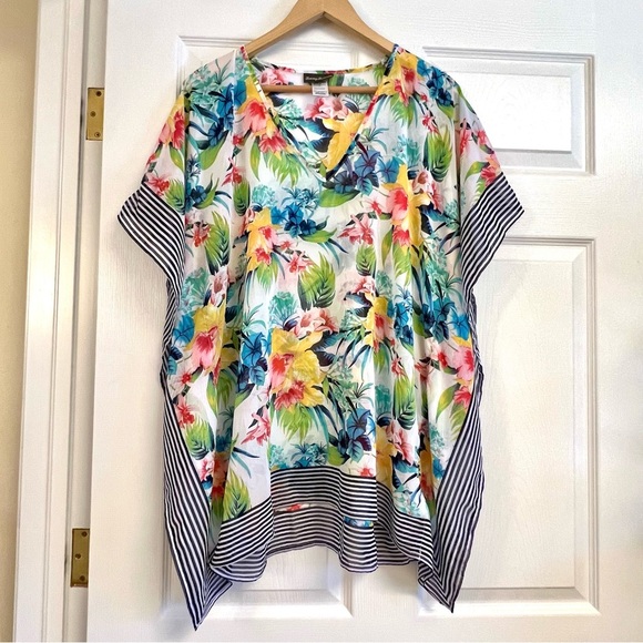 Tommy Bahama Fleur de Lite Tunic sheer Swimsuit Cover Floral Print Womens L/XL - Picture 2 of 7